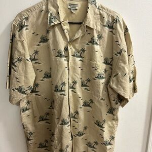 Bugle Boy Beige Tropical Print‎ Men's Shirt Size Medium